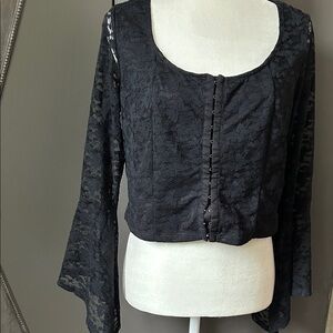 Hot Topic Cosmic Aura black lace cropped top Waterfall sleeves Butterfly back L